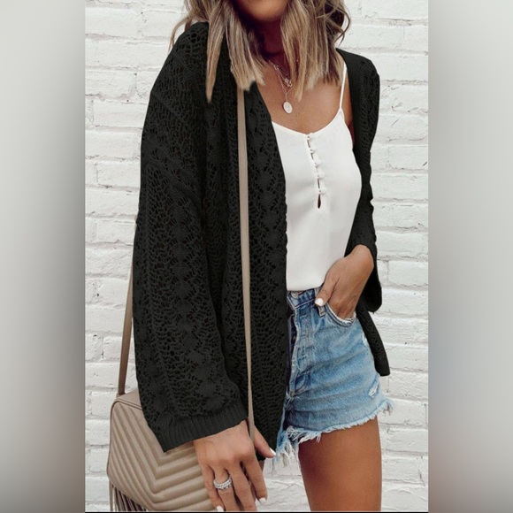 NEW! 💯 Women's Black Hollow Out Knit Cardigan. So soft! - Picture 2 of 4